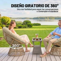 Outsunny Sillón Papasan Giratorio de Ratán Sintético con Cojín Carga 120 kg para Exterior Jardín Terraza 85x70x82 cm Amarillo(m-4)