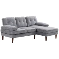 HOMCOM Sofá Esquinero de 3 Plazas Tapizado en Chenilla en Forma de L con Patas de Madera y Reposabrazos 215x142x88 cm Gris(m-1)