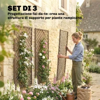 Outsunny Griglia per Piante Rampicanti 3 Pezzi a Cima Piatta, in Vimini, 43x2x112 cm, Color Legno(m-4)
