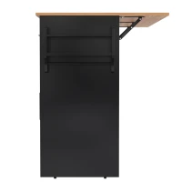 Carrinho de serviço com tampo de mesa dobrável, 2 gavetas e portas duplas, 136x46/71x91,5 cm, Preto+Cor natural(m-11)