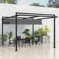 Outsunny Cenador de Jardín 3x4 m con Techo Retráctil de Poliéster y 12 Orificios de Drenaje Pérgola para Terraza Gris Oscuro(m-10)