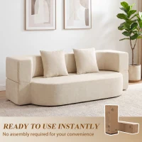 HOMCOM Canapé Convertible 2 Places, Canapé-Lit en Chenille 190cm, Dossier Rabattable, Assise et Accoudoirs Larges, Beige(m-8)