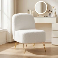 HOMCOM Sessel ohne Armlehnen, Gepolsterter Bouclé-Sessel, Dickes Polster, Breite Sitzfläche, Weiß(m-6)