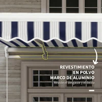 Outsunny Toldo Manual Retráctil 395x245 cm Ángulo Ajustable Brazo Articulado Anti-UV e Impermeable Montaje a Pared Azul y Blanco(m-6)