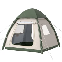 Outsunny Inflatable Camping Tent with Rainfly, 3 Man Air Tent 3000mm Waterproof Blow Up Tents, Beige(m-15)