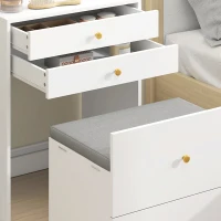 HOMCOM Coiffeuse avec miroir et tabouret de rangement mobile, table de maquillage, tiroirs, placard et étagères ouvertes, blanc(m-13)