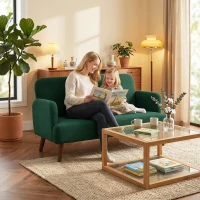 HOMCOM Velvet Feel Fabric 2 Seater Sofa, Small Sofa Loveseat with 21cm Thick Padding and Wood Legs, Dark Green(m-12)