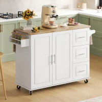 Grande ilha de cozinha móvel,design dobrável, armário multifuncional com 3 gavetas, suporte para toalhas, 137x43/76x92 cm, Branco(m-5)