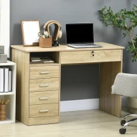 HOMCOM Birou Cameră sau Office Lemn cu 2 Sertare și 2 Chei, 110x50x76 cm, Stejar(m-10)
