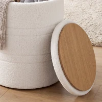 HOMCOM Sherpa Opberppoef met Omkeerbare Deksel, ronde poef voor woonkamer & slaapkamer, Wit(m-10)