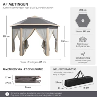 Outsunny Paviljoen 4x4 tuinpaviljoen zeshoekig opvouwbaar met draagtas dubbel dak beige+ kaki(m-3)