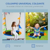 Outsunny Columpio de Jardín Nido Ø100x120-180 cm Altura Ajustable con Cuerdas y Banderas para Niños y Adultos Carga 80 kg Interior y Exterior Multicolor(m-7)