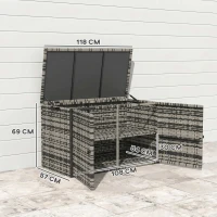 Outsunny Baule da Esterno da 350L a 2 Livelli con Pistoni a Gas, Rattan PE e Acciaio, 118x57x69 cm, Grigio(m-3)