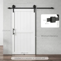 HOMCOM Porta Scorrevole in Stile Country con Binario e Maniglia in Legno e Acciaio, 106.6x213.4 cm, Bianco e Nero(m-3)