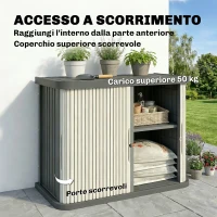 Outsunny Cassone da esterno 480 L con porte scorrevoli, 120,5x59,5x92 cm, Marrone chiaro(m-6)