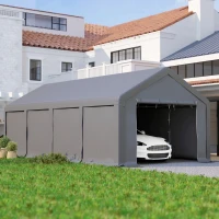 Outsunny Garage Auto per Esterno con Porte a Cerniera e Pannelli Removibili 8x4 m, Grigio Scuro(m-10)
