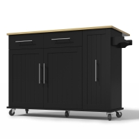 Ilha de cozinha móvel com tampo de trabalho dobrável, organizador extensível para armário de 3 níveis, 120x40/65x90 cm, Preto+Cor natural