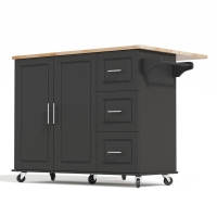 Isla de cocina móvil grande, diseño plegable, armario multifuncional con 3 cajones, toallero, 137x43/76x92 cm, Negro