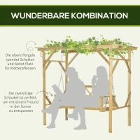 Outsunny schommelbank met pergola, 2-zits tuinschommel, massief hout, naturel(m-4)