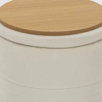 HOMCOM Puf de Almacenaje en Chenilla con Tapa Taburete Redondo para Salón y Dormitorio Beige(m-7)