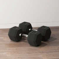HOMCOM Lot de 2 Haltères hexagonaux 25 kg en fonte caoutchouté pour maison bureau gym à domicile, noir(m-2)