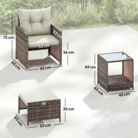 Outsunny Set da Esterno in Rattan e Acciaio 5pz con 2 Pouf, 2 Sedie e Tavolino da Caffè a 2 Livelli, Marrone e Crema(m-3)