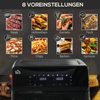 HOMCOM Heißluftfritteuse, 2 Frittierkörbe á 4 Liter, 8 Programme, Licht, Timer, 38,5 x 38 x 30,5 cm, Schwarz(m-5)