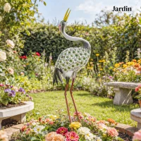 Outsunny Statues de Jardin, Sculpture de Héron en Métal, Statues d'oiseaux 71 cm, pour Cour, Étang, Terrasse, Vert(m-8)