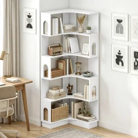 HOMCOM Bibliothèque d'angle, étagère de rangement à 6 niveaux avec panneaux latéraux arqués, 60 x 60 x 165,5 cm, blanc(m-2)