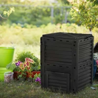 Outsunny Composteur de jardin 300L bac composteur pour jardin en polypropylène 48 aérations 60,5 x 60,5 x 81,5 cm noir(m-2)