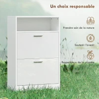 HOMCOM Meuble à chaussures 8 paires, armoire à chaussures, 2 tiroirs rabattables, étagères réglables et compartiment, blanc(m-8)