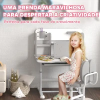 AIYAPLAY Conjunto de Secretária e Cadeira para Crianças Secretária Infantil Altura Ajustável 80x55x107,5 cm Cinza(m-8)