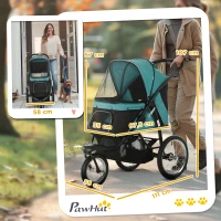 PawHut Poussette pour Chien Pliable Tout Terrain, Roue Avant Verrouillable, Coussin, Auvent Réglable, 111x58x107cm, Vert Foncé(m-3)