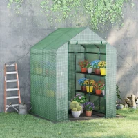 Outsunny Serre de Jardin avec Étagères 3 Niveaux, Petite Serre de Balcon en Bâche PE 140 g/㎡ Renforcée 143 x 138 x 190 cm, Vert(m-10)