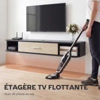 HOMCOM Meuble TV Suspendu 120 cm, Meuble télé jusqu'à 50 Pouces, Porte Rabattable, 2 Étagères Ouvertes et Passe-câbles, Noir(m-4)
