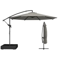 Outsunny Parasol Déporté de Jardin 3 m avec Base Croisée, Sac de Sable, Parasol Banane Rotatif 360°, Gris(m-11)