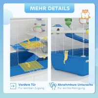 PawHut Hamsterkäfig mit 4 Ebenen, Kleintierkäfig mit Tunnelsystem, Hütte, Laufrad, für Zwerghamster, 78 x 45 x 73 cm, Blau(m-8)