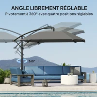 Outsunny Parasol déporté 3 m, parasol de jardin extérieur Inclinable, Base, Manivelle, toile polyester 180 g/m², Gris Foncé(m-5)