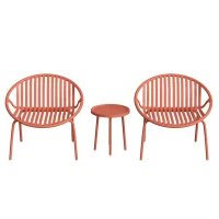 Outsunny Salon de Jardin Ensemble Bistro 3 Pièces Table Basse à Plateau Concave Acier et Polypropylène 80x70x75cm Rouge Brique(m-10)