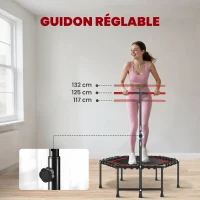 SPORTNOW Trampoline de fitness 114 cm, cordes élastiques, poignée réglable 3 positions, trampoline d'exercice silencieux, rouge(m-4)