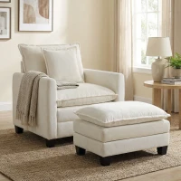 HOMCOM Fauteuil salon avec repose-pied, canapé 1 place en chenille, assise large, rembourrage double couche, 85x128x86cm, crème(m-2)