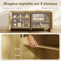HOMCOM Buffet salon, meuble de rangement avec 4 portes rainurées, étagère réglable, ouverture par pression, 147x40x77cm, chêne(m-5)