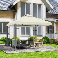 Outsunny 3 x 3 m Garten-Pavillon, 2-Stufen-Dach-Design, UV30+ Schutz, UV-beständig, Sonnenschutz, Metallrahmen, Cremeweiß(m-10)