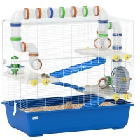 PawHut Hamsterkäfig mit 4 Ebenen, Kleintierkäfig mit Tunnelsystem, Hütte, Laufrad, für Zwerghamster, 78 x 45 x 73 cm, Blau(m-11)