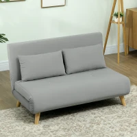 HOMCOM Schlafsofa Relaxsofa Sofa Couch, inkl. 2 Kissen, Samtoptik, 130 x 78 x 79 cm, Hellgrau(m-10)