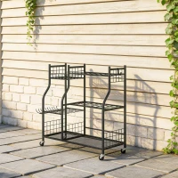 Outsunny Organisateur d'Outils de Jardin en Acier à 3 Niveaux, 32 Emplacements, 4 Roues, 11 Crochets, 104x40x95cm, Noir(m-2)