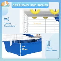 PawHut Hamsterkäfig mit 4 Ebenen, Kleintierkäfig mit Tunnelsystem, Hütte, Laufrad, für Zwerghamster, 78 x 45 x 73 cm, Blau(m-7)