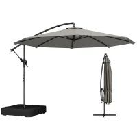 Outsunny Parasol Déporté de Jardin 3 m avec Base Croisée, Sac de Sable, Parasol Banane Rotatif 360°, Gris(m-12)