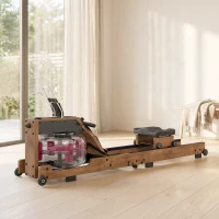 SPORTNOW Rameur à Eau Rameur Appartement Pliable Double Rail Aluminium Capacité 158kg Connexion Bluetooth 182x42x67cm Chêne(m-2)