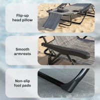 Outsunny Chaise longue de jardin pliante dossier réglable sur 4 niveaux, trou de lecture et appui-tête 72L x 194l x 31H cm Gris(m-8)